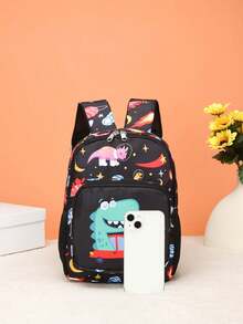 1 Stück Mini Cartoon Dinosaurier Muster Rucksack, zufällige Druckposition - Auto Dinosaurier Schwarz - Übersicht 6