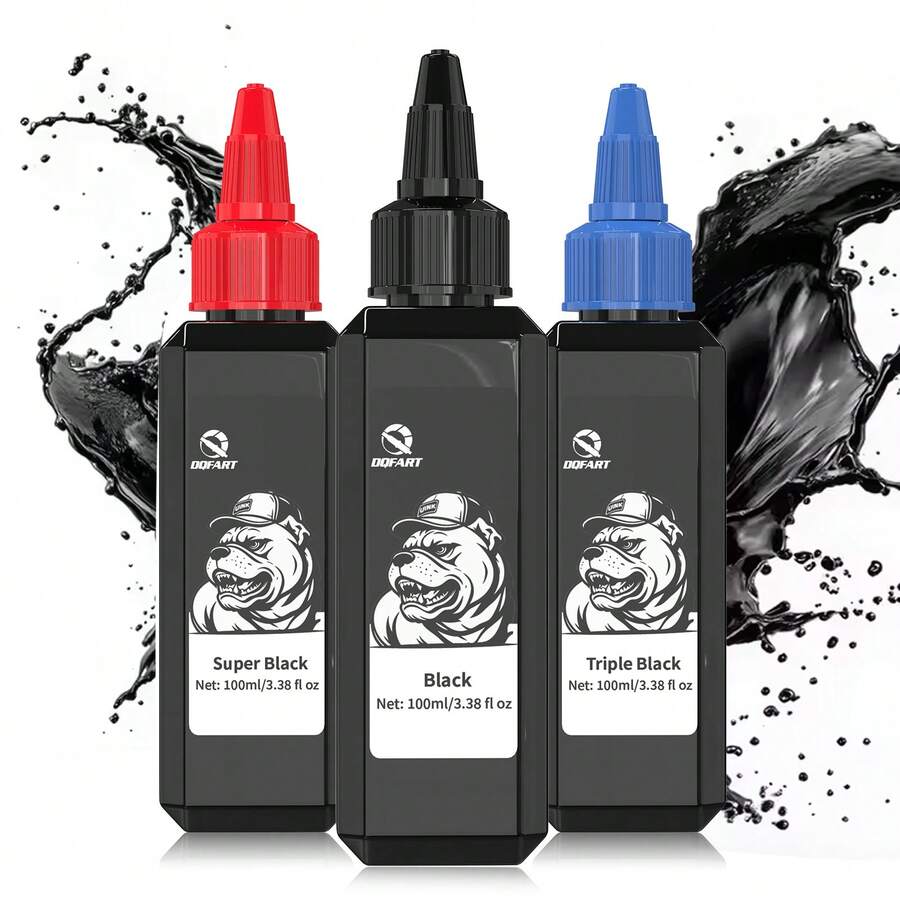 DQFART 100ml/3.38oz 大容量黑色紋身墨水,深黑色紋身顏料,易於塗抹,持久,溫和配方,適合紋身藝術家和初學者 - 彩色 - 查看 1