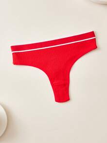 4pcs/Pack Women's Sexy Thong Soft Solid Color Minimalist Underwear - Multicolor - View 4