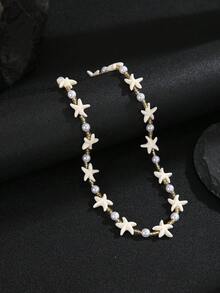 1pc Summer Vacation Beaded Starfish Necklace For Men, Boho Starfish Couple Necklace Jewelry Party Gifts - Multicolor - View 5
