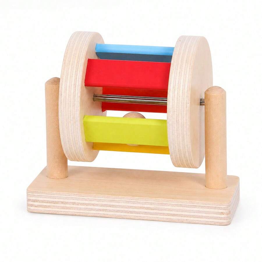 Montessori Solid Wood Rainbow Rolling Drum Educational Toy, Wooden Rainbow Textile Drum, Baby Early Learning Box Toy - Multicolor - View 1