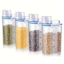 Sealed Rice Container Plastic With Slanted Pouring Spout And Screw On Measuring Cup Lid 2.5L 1pc Kitchen Pantry Organization Clear Cereal Canister Pet Dog Cat Food Dispenser Storage Box - Transparent - Übersicht 1
