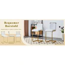 Juego de 2 taburetes de bar de estilo nórdico / Juego de 2 taburetes de bar de PU / Diseño único y construcción estable / Capacidad de carga de 120 kg / Adecuado para comedor, cocina y patio - Blanco + Oro - Ver 8