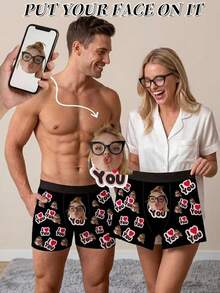 1pc Men's Underwear, Customizable Pattern, Personalized Surprise Funny Romantic Gift For Boyfriend/Husband - Black - View 9