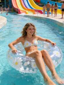 Cute Daisy Print Inflatable Swim Ring, Thickened Summer Pool Beach Float, Adult Size - Multicolor - View 3