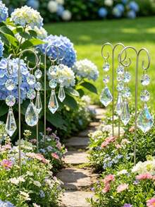 1套水晶花園盆栽裝飾組,陽光捕捉器,迷你花園裝飾配件,多肉植物盆,彩色水晶吊飾,水晶稜鏡陽光捕捉器,仙女花園裝飾,彩虹製造器植物架陽光捕捉器室內植物配件,2件 = 1個吊飾 + 1個架子 - 多色 - 查看 11