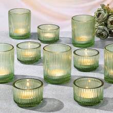 2PCS Ribbed Gold Votive Candle Holders, Assorted Glass Tea Light Candle Holders For Wedding Centerpieces, Brithday, Party And Holiday Decorations - Green - View 1