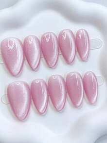 Shecas 10 piezas de uñas postizas de alta calidad con forma de almendra, uñas cortas con efecto ojo de gato, uñas nude estilo Y2K, uñas de verano, uso diario, graduación, viajes, vacaciones, regalos, adecuadas para fiestas y festivales de música, uñas rosa nude - Multicolor - Ver 3