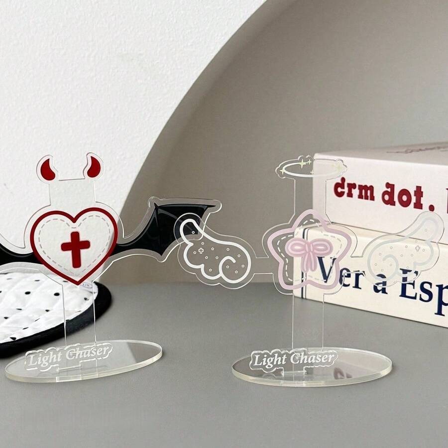 Cute Angel Devil Wing Acrylic Photo Card Stand, Kawaii Idol Photocard Holder Display Stand, Light Chaser Desktop Decor Picture Frame For Idol Photocard, Anime Card Collection - A - View 1