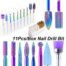 11PCS Nail Drill Bit Set With Cleaning Brush 3/32" Professional Nail Drill Bits Cuticle Nail Drill Bits Acrylic Gel Nail Tech Manicure Pedicure Home Salon - Multicolor - View 1