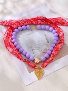 1pc Bohemian Flirty Style Creative Fashion Elegant Exquisite Luxurious Minimalist Light Luxury Sweet High-Quality Copper Heart Beaded Pendant Necklace, Jewelry Gift For Women, Sisters, Couples, Prom, Graduation, Suitable For Daily Wear, Dating, Party, Holiday, Summer Beach Vacation - Multicolor - View 5