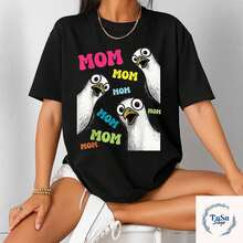Remera con Estampado de Pájaros Cartoon Cuello Redondo Básica Moda Juvenil Estilo Japonés Kawaii Urbano Top Y2K Gráfico - Negro - Ver 1