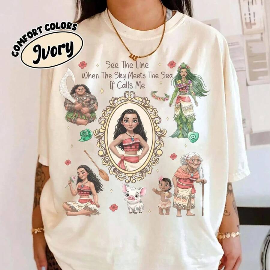 Disney2026,Retro Style Bow Princess Moana Shirt, Maui Hehe Pupu Disney T-Shirt, 2026 Disney Princess Shirt, Disney Park Tour Princess Shirt - 2 - 查看 1