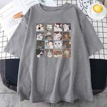 ミーム猫パズル創造性プリントメンズ Tシャツビーチ通気性おかしい服オーバーサイズカジュアルコットント - グレー - チェックする 1
