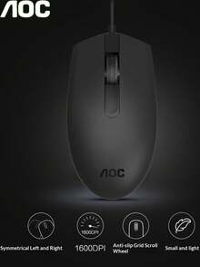 Ratón con cable AOC MS100, Plug And Play, adecuado para negocios y juegos, totalmente compatible con computadoras de escritorio y portátiles, posicionamiento preciso, agarre cómodo, respuesta rápida, tacto sensible, diseñado para uso prolongado sin fatiga - Ver 5