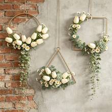 4pcs Metal Floral Wreath Wall Decor Set, No Flowers Included, 7.87 Inch Gold Round Square Triangle Hanging Wreath Frames, With 5m Jute Rope, Bohemian Style Geometric Iron Ring Wall Decor, Suitable For Wedding, Window, Door, Nursery, Bedroom, Home Indoor And Outdoor DIY Floral Decoration - View 8
