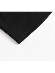 Women's Casual Black A-Line Skirt Pants, Button Detail Design, Short Polyester Non-Stretch Skirt, Suitable For Daily Wear - Black - View 9