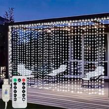 Luces de Cortina LED, 8 Modos de Iluminación, Con Control Remoto (Baterías No Incluidas). Luces de Decoración de Pared para Hogar, Dormitorio, Sala de Estar, Escenario - Alimentadas por USB, Decoración de Fondo para Fiesta de Cumpleaños, Apertura Escolar, Propuesta, Boda, Celebración, Luces de Hada, Decoración de Iluminación para Día de San Valentín, Halloween, Navidad, Luces de Hada de Cuento de Hadas, Luces de Cortina LED - Luces de cortina alimentadas por USB - Ver 2