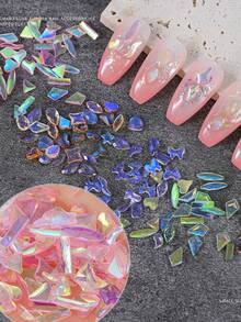100pcs Bagged Small Flat Back Rhinestones Nail Art Decor Asymmetrical Colorful Aurora Rhinestones Multicolor Heart Water Drop Nail Charms - Baby Pink - View 2