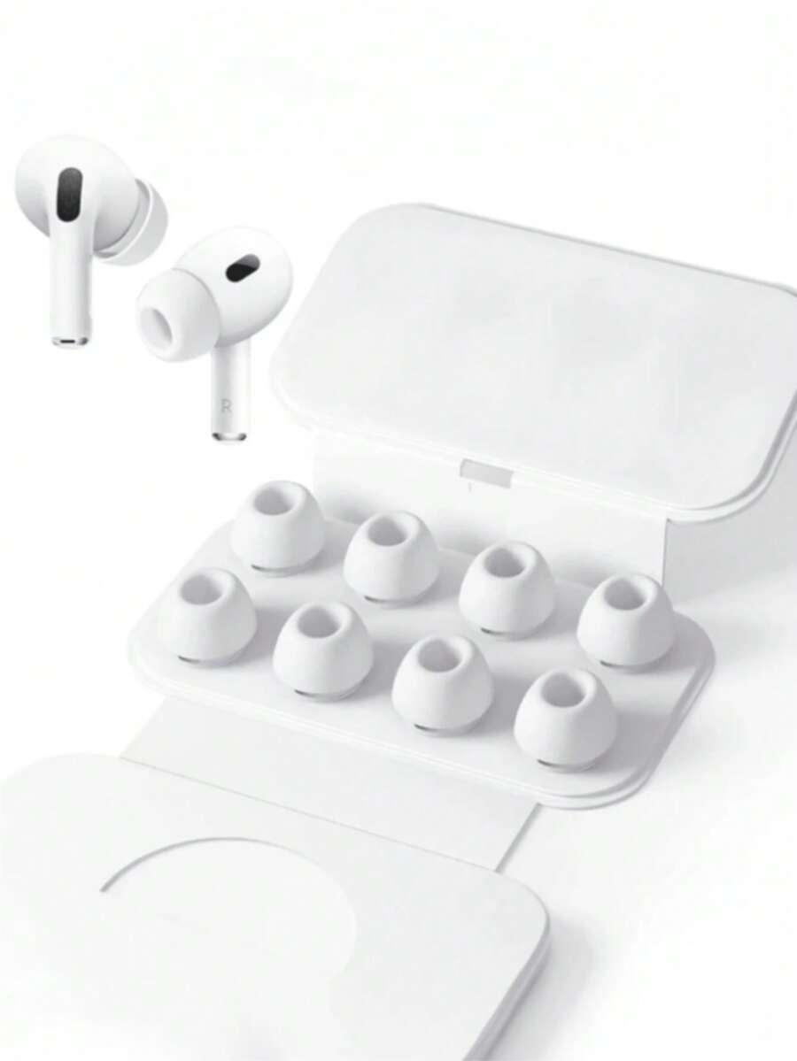 4 Pairs Anti-Slip Soft Silicone Ear Tips For Wireless Earphones Pro/Pro Series 2 - Noise Cancelling Design, Portable Storage Case, 4 Sizes (XS/S/M/L) Replacement Ear Tips