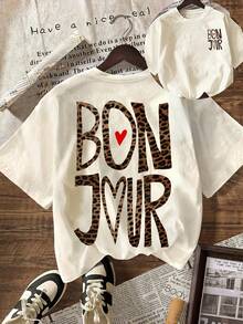 Camiseta  para mujer con letras francesas - Top con frase en francés y estampado Bonjour, playera de méxico - Blanco - Ver 2