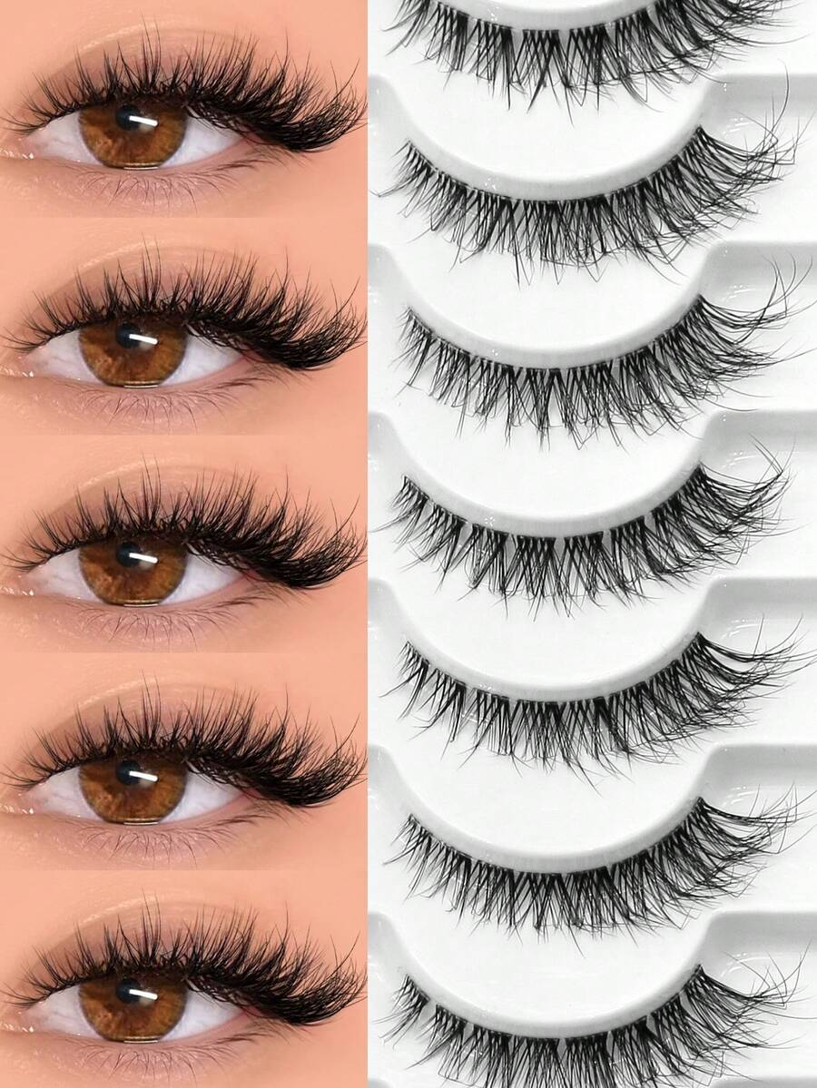 VELTRINAY 10 Pairs Wispy Cat Eye Eyelashes Clear Band False Eyelashes Natural Lashes Eye Elongated Winged End Cat Eye Makeup Effect,Suitable For Daily Makeup And Special Occasions - Black - View 1