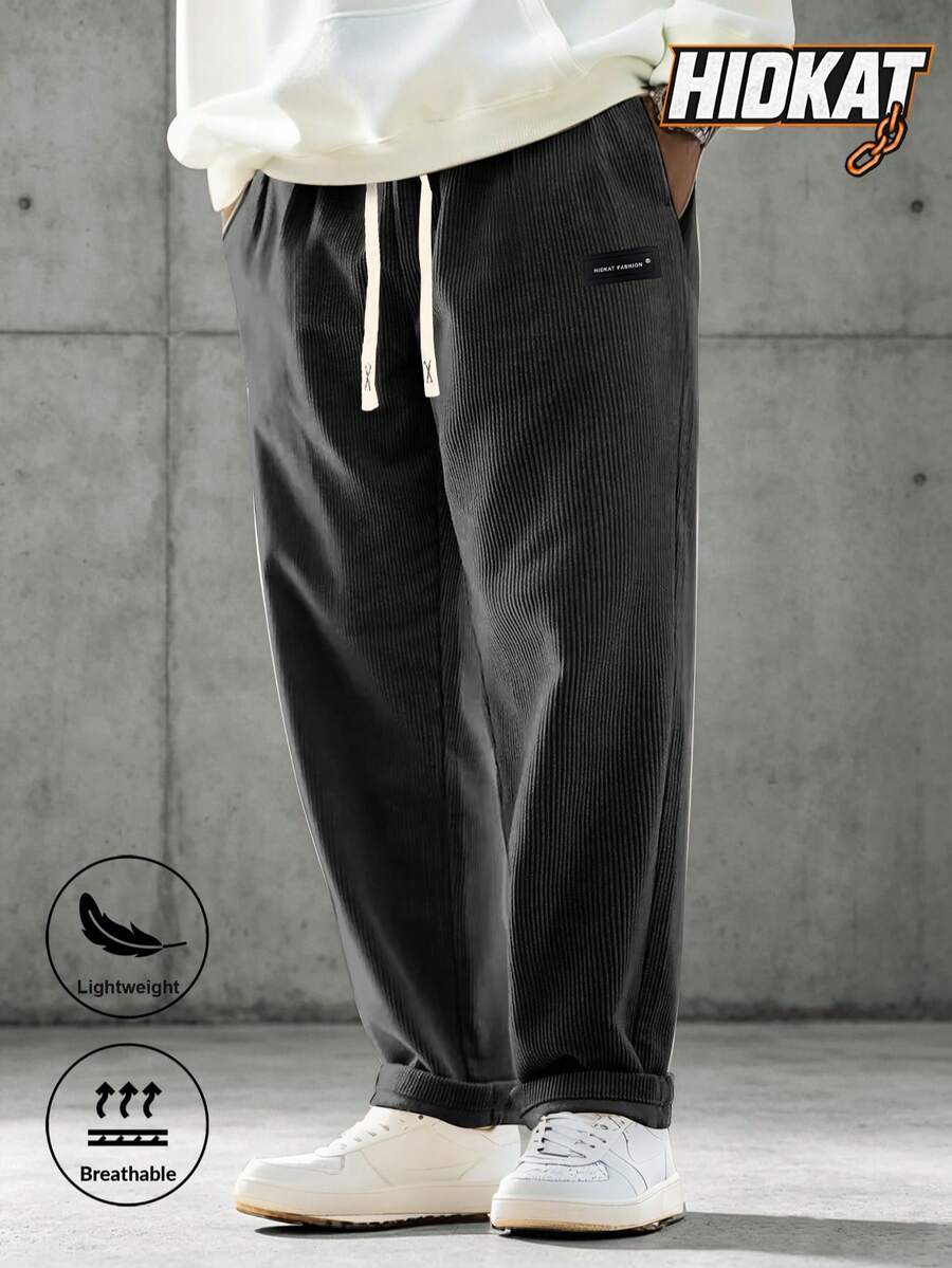 Pantalones casuales de pana para hombres, de unicolor con cordón en la cintura y bolsillos, transpirables y cómodos, apropiados para actividades diarias, nueva llegada primavera/otoño