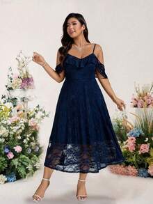 jianchaimaoyi02 Cravure Vestido de mujer elegante de talla grande con hombros descubiertos para verano, vestido de primavera, vestido de noche formal - Azul marino - Ver 6