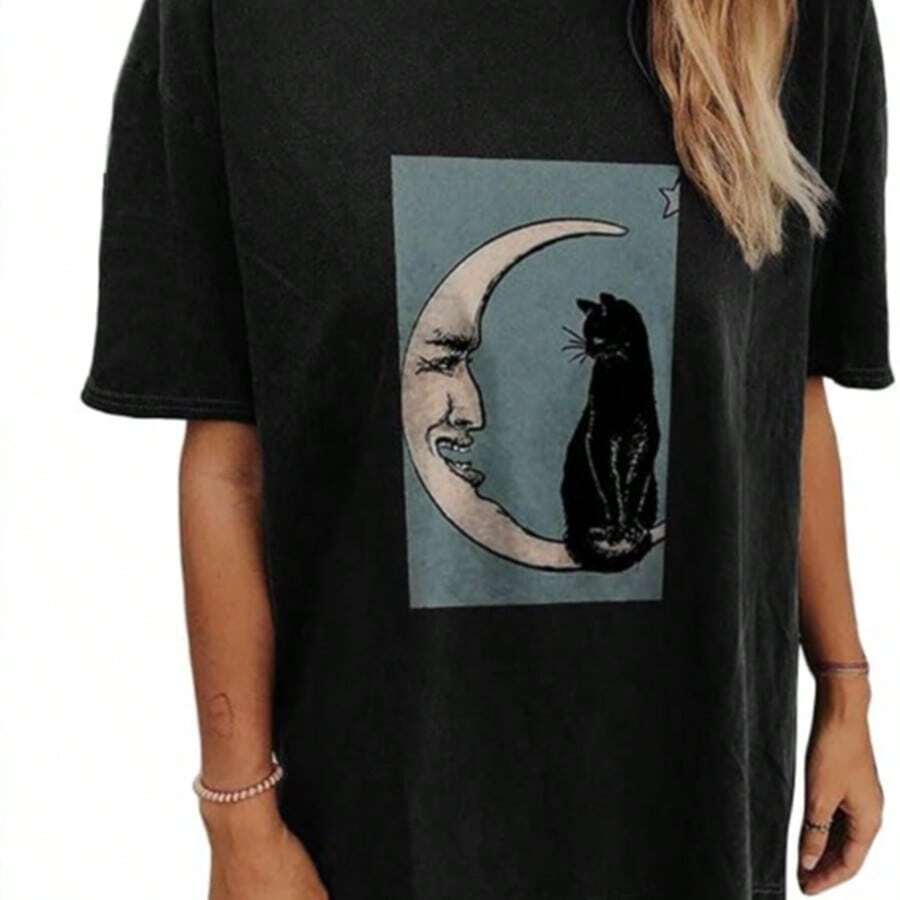Printed T-Shirt For Men And Women - Black - View 1