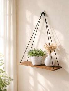 1pc Hanging Wall Shelf Boho Black Rope Floating Shelf With Wood Beads, Minimalist Wooden Storage Rack For Plants, Aromatherapy, Decor Sturdy Wall Mounted Display For Living Room BedroomEntryway - Black - View 3