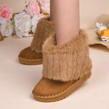 Girls' Faux Fur Ankle Snow Boots, Warm Lining Non-Slip Thick Sole Winter Ankle Boots, Children's Casual Cold-Proof Shoes - Brown - View 3