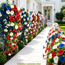 8pcs Lifelike Convolvulus Hanging Flowers, Waterfall Style, Red/White/Blue Contrast Design, Suitable For Flag Day, Memorial Day, Independence Day Decoration, Waterproof And Fade-Resistant, Maintenance-Free Long-Lasting Blooms, Applicable For Porch Railing, Balcony, Garden - Multicolor - View 5