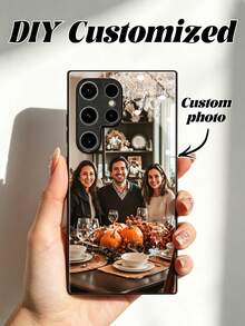 1pc Summer Phone Case, Thanksgiving Family/Couple/Pet Photo Personalized Customization, High-Definition Glass Phone Case Compatible With Apple 16 Pro Max/17 Pro Max/17 Air/ S24 Ultra/ And Other Models - Black - View 2