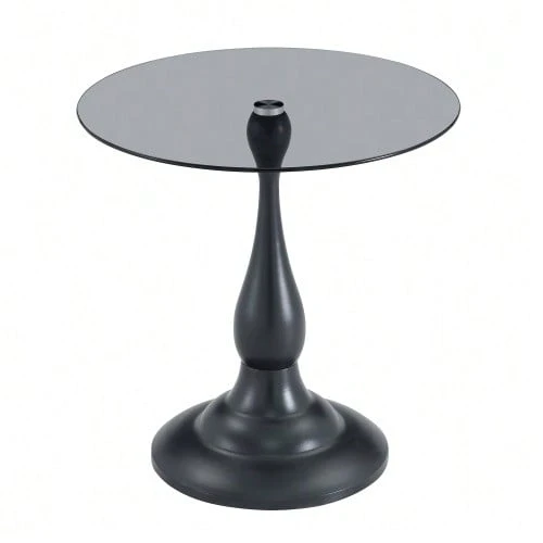 Round Glass Side Table, Modern And Elegant Coffee Table With Tempered Glass Top And Stable Base, Compact Side Table For Living Room And Bedroom (Table Only) - 黑色 - 查看 1