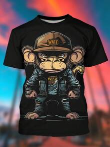 [Pierson Selection] Adult T-Shirt With 3D Digital Print, New Summer T-Shirt For Men - Hitam Tengah Malam - View 4