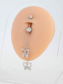 1pc Elegant Butterfly Tassel Belly Button Ring, Sexy, Hypoallergenic, Suitable For Women - Silver - View 1