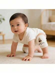 A-Class Pure Cotton Baby Crawling Knee Pads, 3D Embroidered Rabbit Non-Slip Leg Protectors, High Elasticity Breathable Anti-Collision Crawling Pads - 0-3 Years Old - View 2