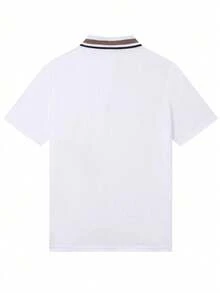 Camisa polo de manga corta con ribete a rayas para hombre, casual para ir al trabajo, verano, adecuada para golf - Blanco - Ver 3