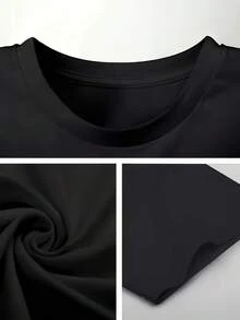 Women's Casual T-Shirt With Round Neck, Short Sleeves And Spring Gnome Print, Machine Washable - الأسود - مشاهدة 2