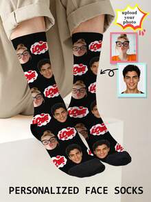 1 Pair Custom Socks, Face Custom Socks,Summer,Love,Couple,Custom Photo Socks, Custom Printed Socks, Cute, Socks For Humans Only, Graduation Gifts - Multicolor - View 1