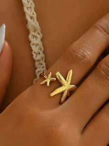 MECYLIFE 1 buah Cincin Bintang Laut Stainless Steel Lucu, Modis, dan Populer, Warna Emas, Dapat Diatur, Cocok untuk Wanita, Aksesori Pantai Musim Panas - Yellow Gold - View 3