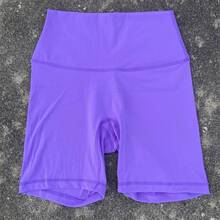 Solid Color Women's Fitness Sports High Waist Yoga Short Leg Cycling Full Body Workout Jog Squat Proof Inner Pocket - 紫色 - 查看 1