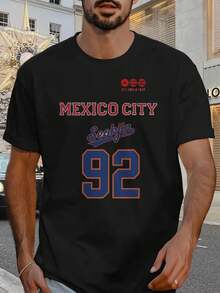 Camiseta de fútbol blanca, elegante, moderna y a la moda, de manga corta, para hombres, para conciertos, ropa deportiva, ropa informal. - Negro - Ver 1