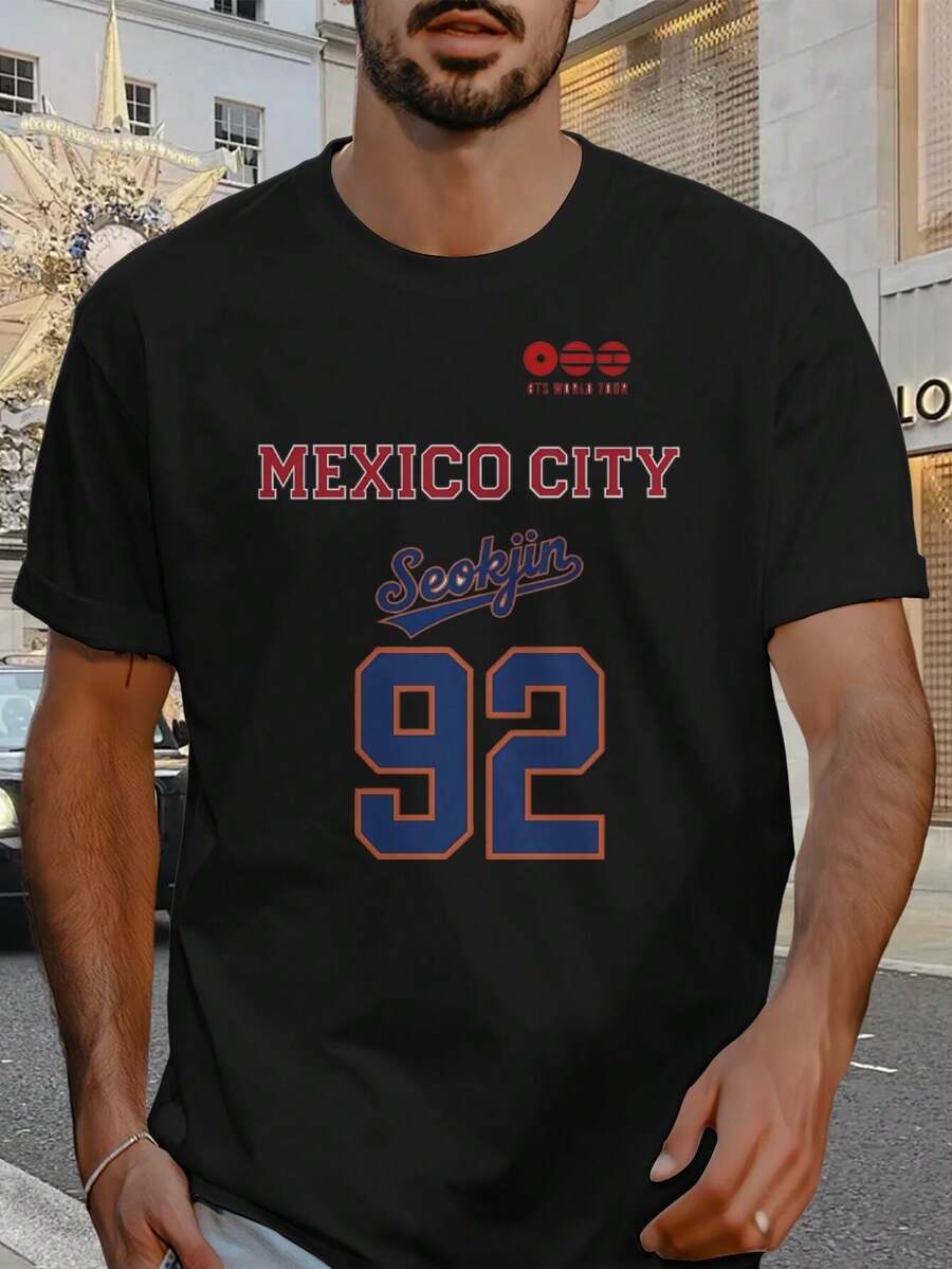 Camiseta de fútbol blanca, elegante, moderna y a la moda, de manga corta, para hombres, para conciertos, ropa deportiva, ropa informal. - Negro - Ver 1
