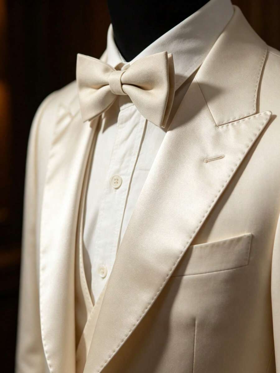 1pc Men's Fashion Solid Color Encrypted Bow Tie - Beige - View 1