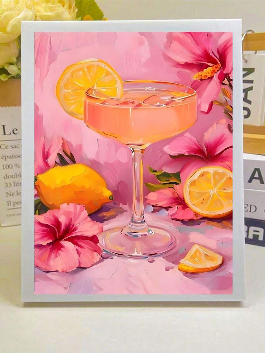 1PC Diamond Painting Kit Pink Delicious Juice Image Diamond Art Kit Cross Stitch Painting Kit Gift Diamond Embroidery Mosaic Suitable For Adult Beginners Exquisite Stress Relief Handmade Diamond Sticker Digital Art Kit Round Full Drill Diamond Dot Diamond DIY, Best Gift Perfect For Home Decor And Room Wall Decoration - Sets - View 1