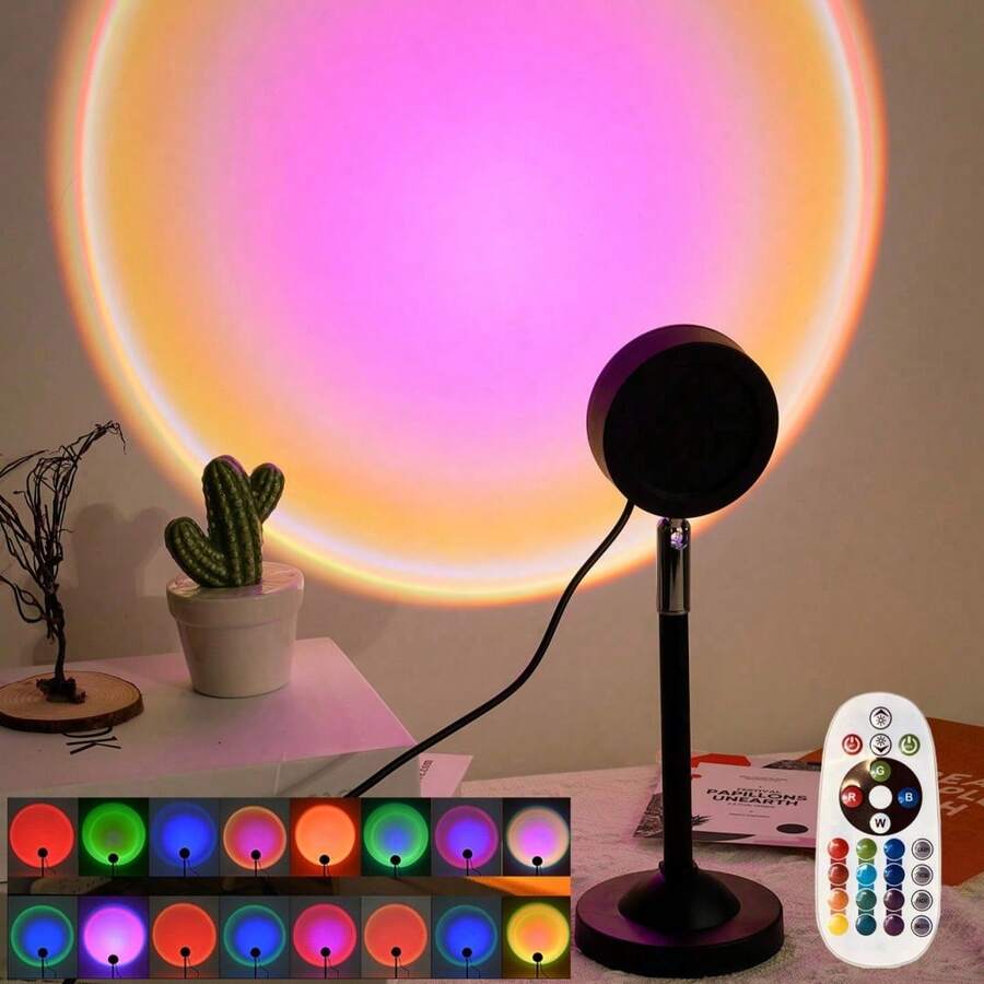 Luz de Proyección de Atardecer, Luz de Atardecer RGB, Luz de Atmósfera Visual Romántica, Proyector LED con Enchufe USB y Control Remoto, Luz Nocturna de Suelo, Adecuada para Fotografía, Selfies, Atmósfera de Grabación en Vivo, Decoración de Sala de Estar y Dormitorio - Luz multicolor - Ver 1