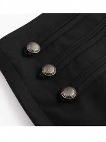 Women's Casual Black A-Line Skirt Pants, Button Detail Design, Short Polyester Non-Stretch Skirt, Suitable For Daily Wear - Black - View 8