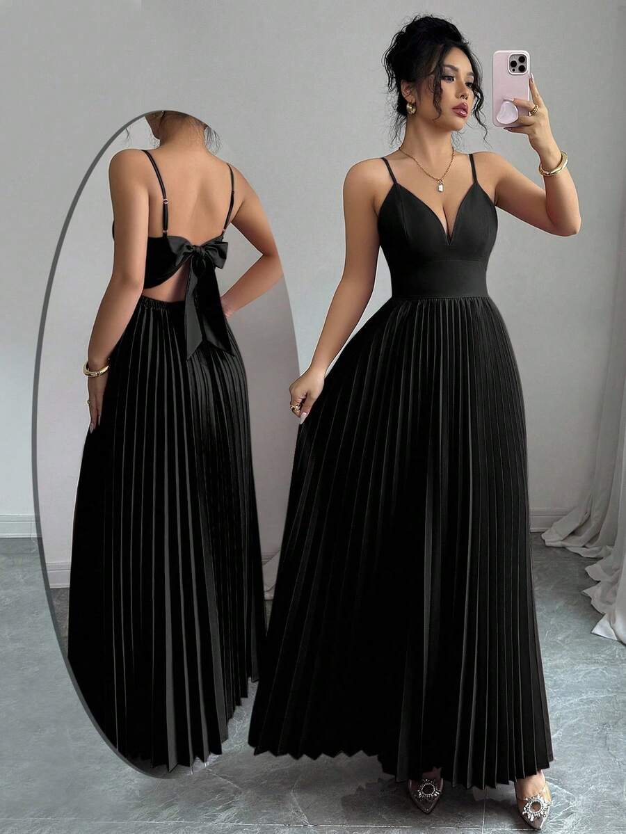 Elegant And Sexy Women's Dress With Thin Straps And Crisscross Back - 黑色 - 查看 1