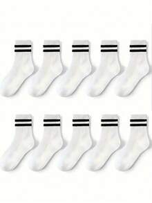 10 Paar Kinder/Jugendliche schwarz-weiß gestreifte Knöchelsocken, unisex Athletik-Sportsocken für Schuluniform - Verschiedenfarbig - Übersicht 20